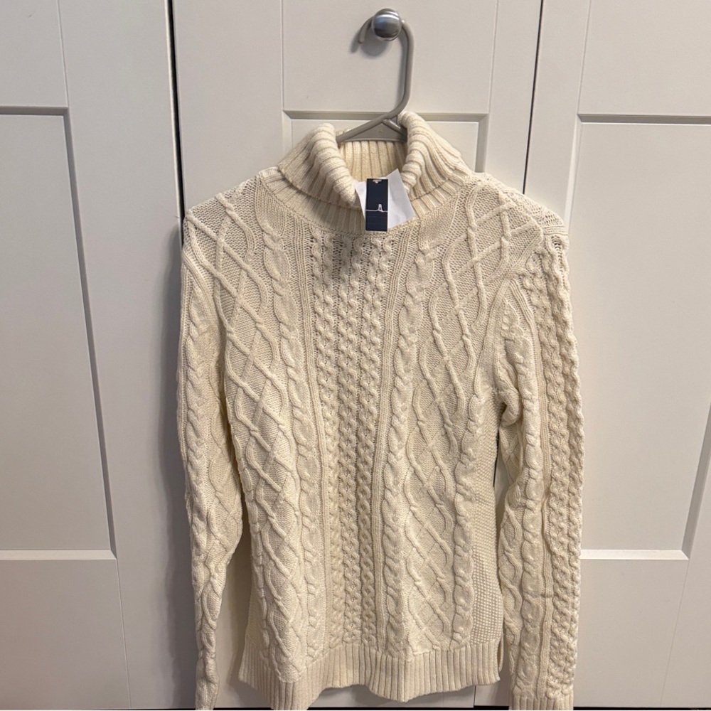 Lands’ End Cable Knit Turtleneck Sweater - Cream